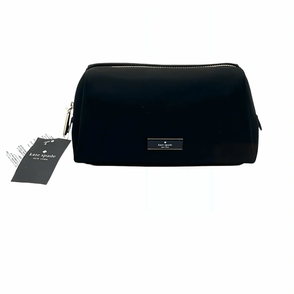 Kate Spade Black Nylon Cosmetic Bag Travel Makeup Pouch Organizer Designer Style